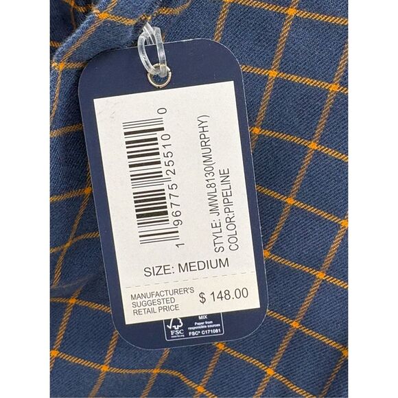 Johnnie O Button Down Flannel Shirt Men Medium Blue Plaid Pipeline Murphy New - Picture 10 of 11